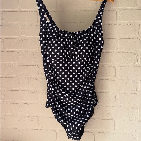 Aqua Eve swimsuit bathing suit polka dot black white Xl padded chest modest NEW - Picture 2 of 7